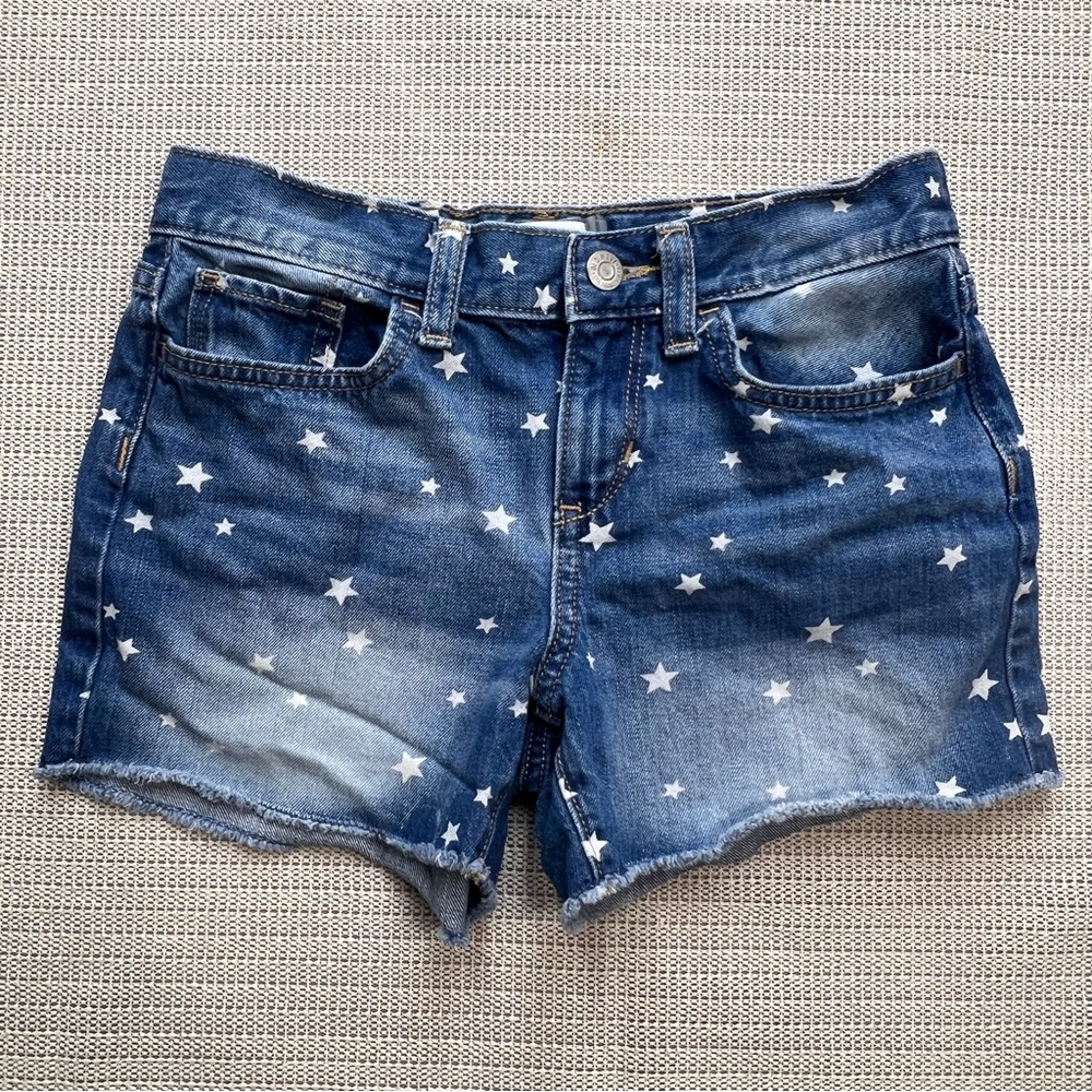 Old Navy Girls All Over Stars Print Off Blue Denim Shorts size 12 (26) Festival